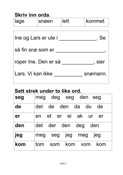 Alle må lese mye - Hefte 5 - Tekst 7. I snøen. Nivå A_2