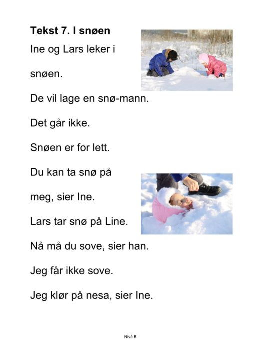 Alle må lese mye - Hefte 5 - Tekst 7. I snøen. Nivå B_1